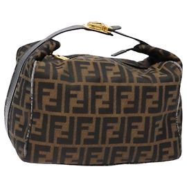 FENDI Zucca Canvas Kosmetiktasche Schwarz Braun Auth 138627 Braun Schwarz