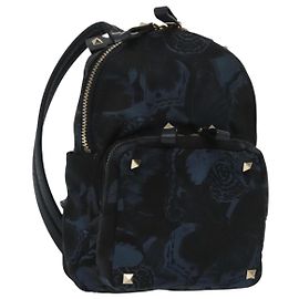 VALENTINO Backpack Nylon Leather Navy Silver Auth bs28757 Silvery Navy blue