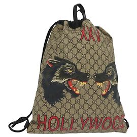 GUCCI GG Supreme Drawstring Backpack PVC Beige 473872 Auth BA4762 Beige