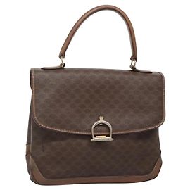 Céline CELINE Macadam Canvas Hand Bag PVC Leather Brown Gold Auth 135077 Brown Golden