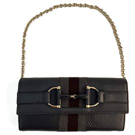 Gucci Bolsa de couro com corrente Horsebit Web cinza Cinza