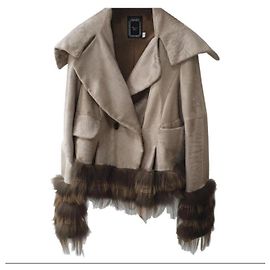 Christian Dior Beige Leather Fox Trimmed Jacket Sz.36 Multiple colors