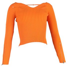 Top corto a maniche lunghe in viscosa arancione con scollo a V di Jacquemus Arancione
