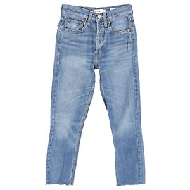 Re/Done High-Rise Slim-Fit Jeans in Blue Cotton Denim Blue Light blue