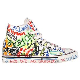 Vêtements Vetements Graffiti Printed High-Top Sneakers in White Canvas Multiple colors