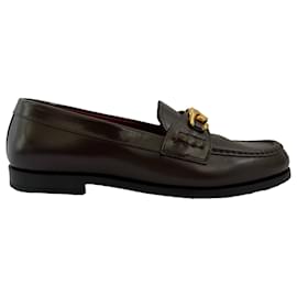 Valentino Garavani-Valentino VLogo Chain Loafers in Brown Leather-Brown,Red