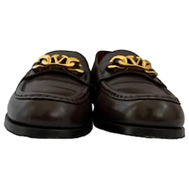 Valentino Garavani-Valentino VLogo Chain Loafers in Brown Leather-Brown,Red