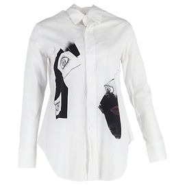 Camicia button-down stampata Yohji Yamamoto in cotone bianco Bianco