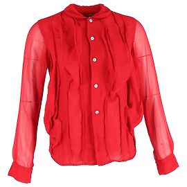 Comme Des Garcons Comme des Garçons Frille Button Up Blouse in Red Silk Red