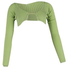 Cardigã cropped La Maille Pralu em viscose verde da Jacquemus Verde