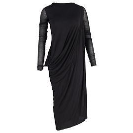 Rick Owens drapierte Midi-Longsleeve-Kleid aus schwarzer Viskose Schwarz