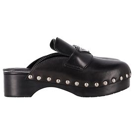 Prada Triangle Logo Studded Clogs in Black Leather Black