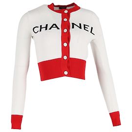 Cardigan en coton blanc avec le logo CC emblématique de Chanel 2019 Blanc