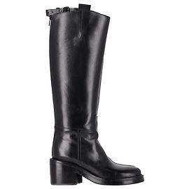 Ann Demeulemeester Block-Heel Knee-High Riding Boots in Black Leather Black