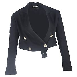 Ann Demeulemeester Cropped Double-Breasted Jacket in Black Wool Black