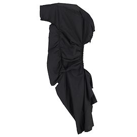 Yohji Yamamoto Asymmetric Ruched Midi Dress in  Black Polyester Black