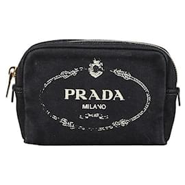 Prada-Prada Canapa Canvas Leather Pouch-Black