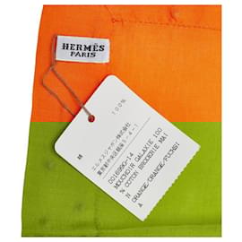 Hermès-Hermes Cotton Dot Embroidery Handkerchief-Orange
