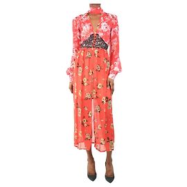 Attico Rotes Beatriz Blumen-Midi-Kleid - Größe XS Rot