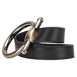 Salvatore Ferragamo-Salvatore Ferragamo Gancini Leather Metal Belt-Black