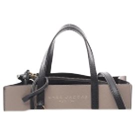 Bolsa Tote de Couro 2 em 1 MARC JACOBS Grind Marrom Preto Bege Cinza Cru