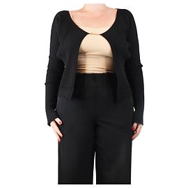 Jacquemus Schwarze gerippte cropped Strickjacke - Größe UK 14 Schwarz