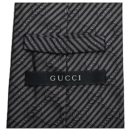Gucci-Gucci Silk Interlocking G Regimental Stripe Tie-Grey