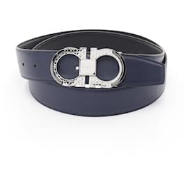 Salvatore Ferragamo-Salvatore Ferragamo SPORT Leather Gancini Belt 670049745870002105-Blue