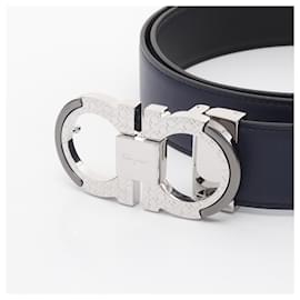 Salvatore Ferragamo-Salvatore Ferragamo SPORT Leather Gancini Belt 670049745870002105-Blue