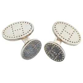 Hermès-Hermès H Logo Evelyn Eclipse Punching Cufflinks-Silvery