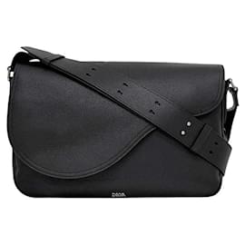 Christian Dior-Christian Dior Black Leather Messenger Bag-Black