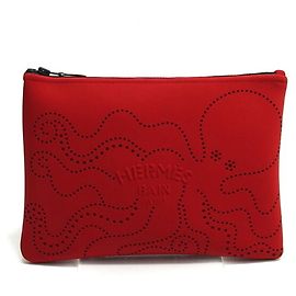 Hermès Neoban MM Perforated Octopus Embossed Pouch Red
