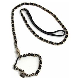 Chanel-Chanel 06P Chain Coco Mark Dog Leash and Collar Set-Black,Golden