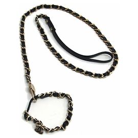 Set di guinzaglio e collare per cane Chanel 06P Chain Coco Mark Nero D'oro