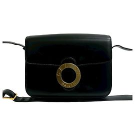 Céline Celine Vintage Circle Logo Hardware Leather Shoulder Bag Black