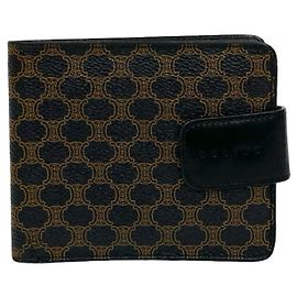 Céline CELINE Vintage Macadam Blason Triomphe Leder Bi-fold Mini Geldbörse Braun Schwarz