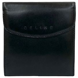 Céline CELINE Vintage Macadam Blason Pattern Leather Bifold Wallet Brown Black