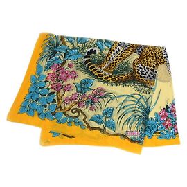 Xale grande de algodão Hermès com estampa Jungle Love Multicor Verde Amarelo