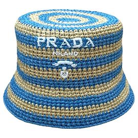 Cappello bucket con logo Prada Blu Beige