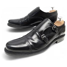 Louis Vuitton-LOUIS VUITTON BI-BUCKLE LOAFERS 9.5 43.5 BLACK PATENT LEATHER SHOES-Black