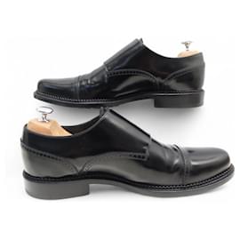 Louis Vuitton-LOUIS VUITTON BI-BUCKLE LOAFERS 9.5 43.5 BLACK PATENT LEATHER SHOES-Black