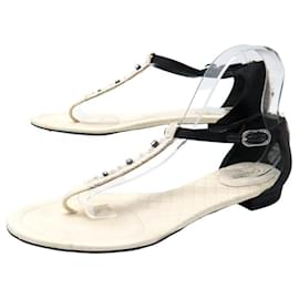 Chanel-CHANEL STRASS FLIP FLOPS 40 QUILTED LEATHER SANDALS-Cream