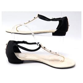 Chanel-CHANEL STRASS FLIP FLOPS 40 QUILTED LEATHER SANDALS-Cream