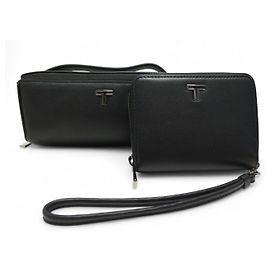 NEW LOT TUMI BELDEN GLASSES CASE + BLACK LEATHER TRI-FOLD WALLET Black