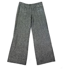 Chanel-CHANEL PANT P26752 40 M GRAY IN SILK WOOL ALPACA TWEED TROUSERS PANTS-Grey