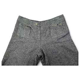 Chanel-CHANEL PANT P26752 40 M GRAY IN SILK WOOL ALPACA TWEED TROUSERS PANTS-Grey