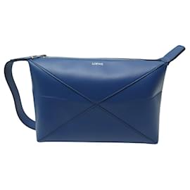 Loewe-NEW LOEWE PUZZLE FOLD WASH BAG C510WBPX01 LEATHER POUCH-Blue