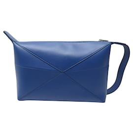 Loewe-NEW LOEWE PUZZLE FOLD WASH BAG C510WBPX01 LEATHER POUCH-Blue