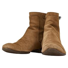 Louis Vuitton-Louis Vuitton Strap Backzip Suede Boots-Brown