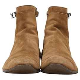 Louis Vuitton-Louis Vuitton Strap Backzip Suede Boots-Brown